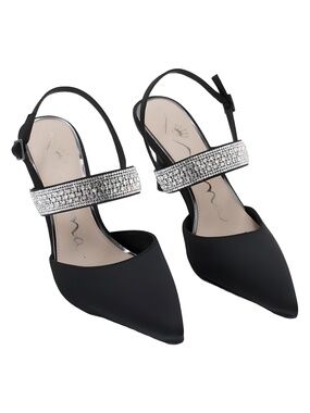 Nina Trista Pointed Toe Black Luster Satin Rhinestone Pumps Size 7.5